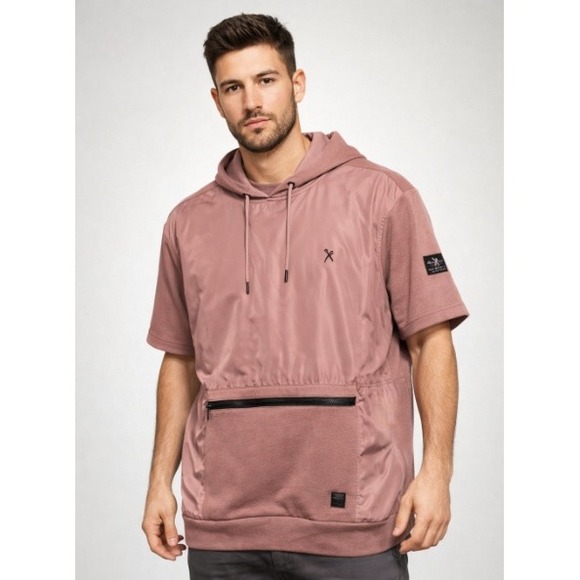 Marc Ecko Cut & Sew Other - Marc Ecko Cut & Sew Short Sleeve Utility Hoodie Pullover Size L Dusty Rose/Mauve